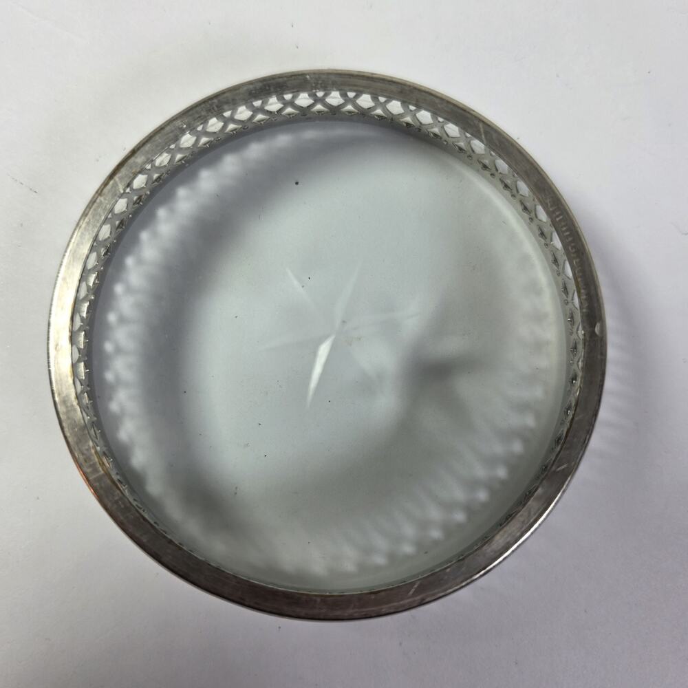 Vintage Manning Bowman MCM Glass Coasters Set of 5 Silverplate Starburst USA - Picture 6 of 10